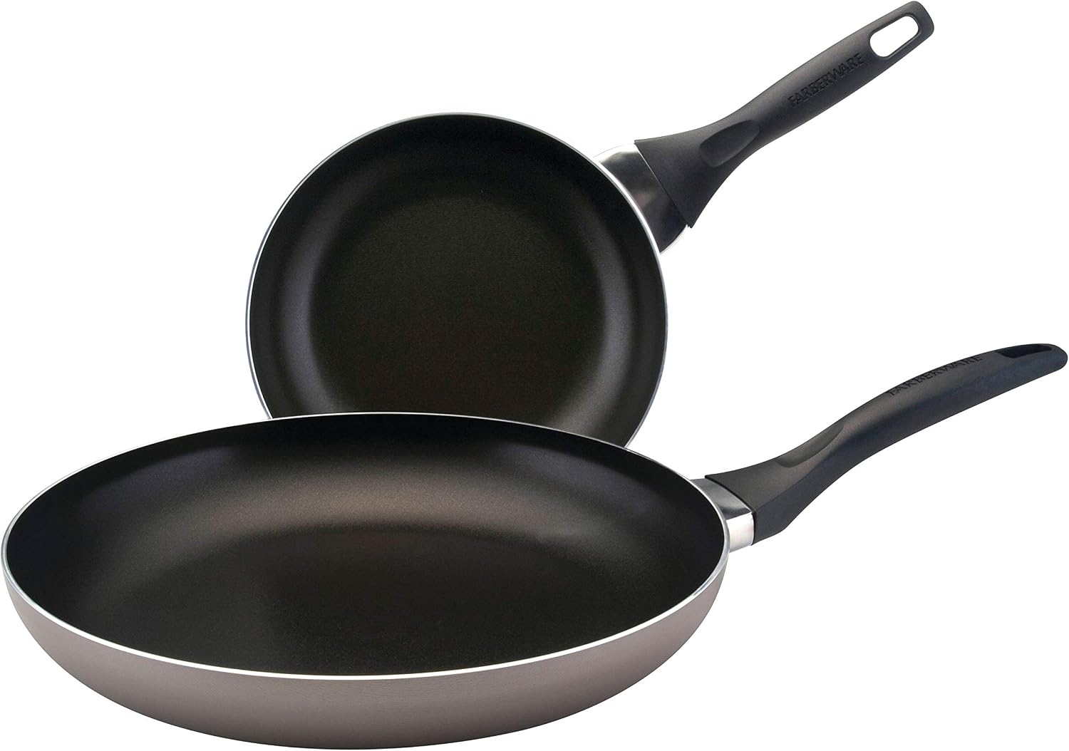 Farberware Dishwasher Safe Nonstick Frying Pan Set / Skillet Set - 8 Inch and 10 Inch, Silver