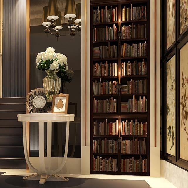 3D Door Stickers for Interior Doors Self Adhesive Wall Art Stickers for Bedroom House Living Bedroom Office Bathroom Home Improvement 77 X 200 cm(Dark Bookcase)