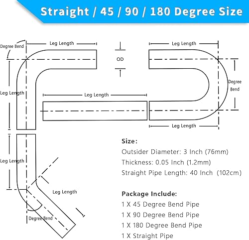 Miniatura 2 de FGJQEFG Tubo de escape de mandril personalizado de 3 pulgadas, tubo recto de 40 pulgadas, tubo recto de 3 pulgadas de diámetro exterior y tubo de