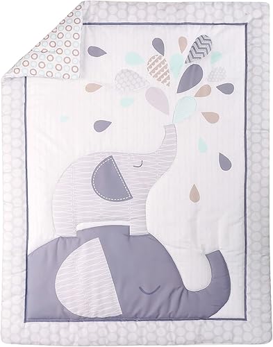 Miniatura 7 de Baby Bees Juego de ropa de cama de cuna de elefantes de 4 piezas para niños y niñas  Juego de ropa de cama para cuna de bebé, edredón, volantes de