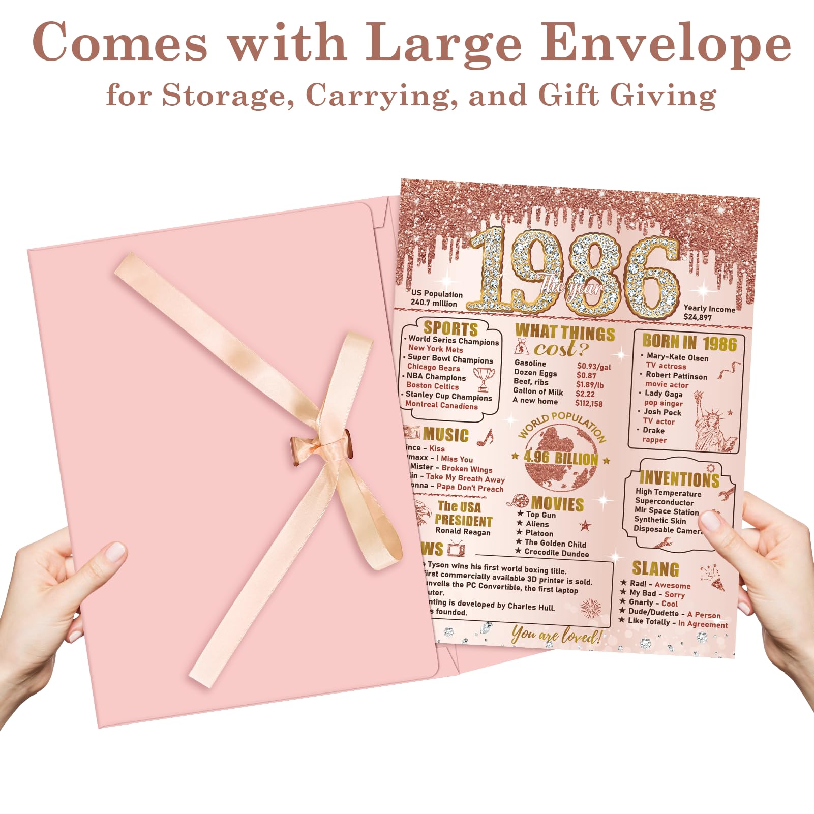 Turypaty Große Karte zum 40. Geburtstag mit Umschlag für Frauen, Rosa Roségold Back in 1985, Happy 40th Birthday, riesiges Gästebuch, Geschenk, extra große vierzig Grußkarte, Dekoration, Partyzubehör