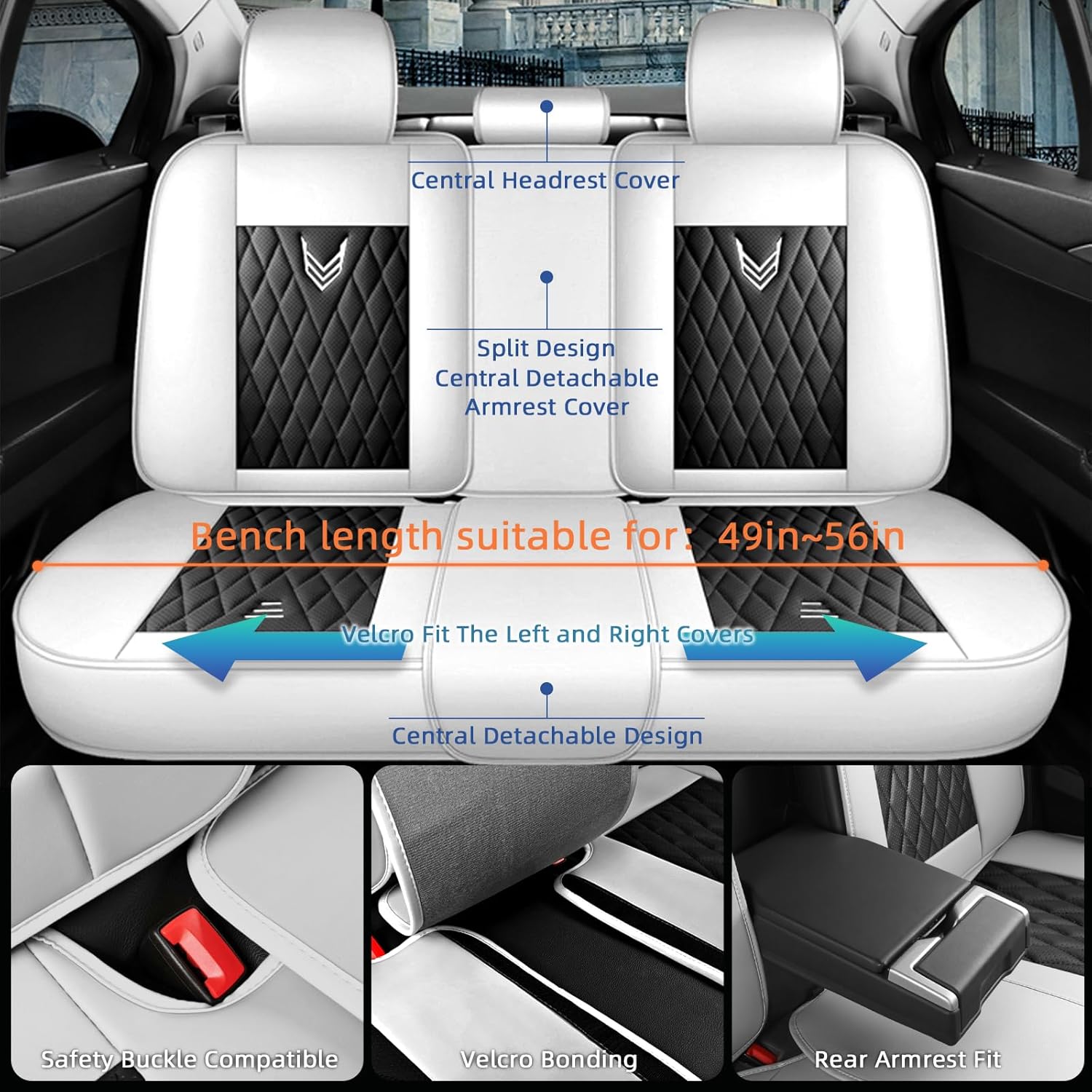 SanQing Car Seat Covers Full Set, Super Luxurious Heavy Universal Duty Waterproof Leather Automotive Vehicle Cover for Cars SUV Pick-up Truck, Non-Slip Seat Car Accessories (Black White)