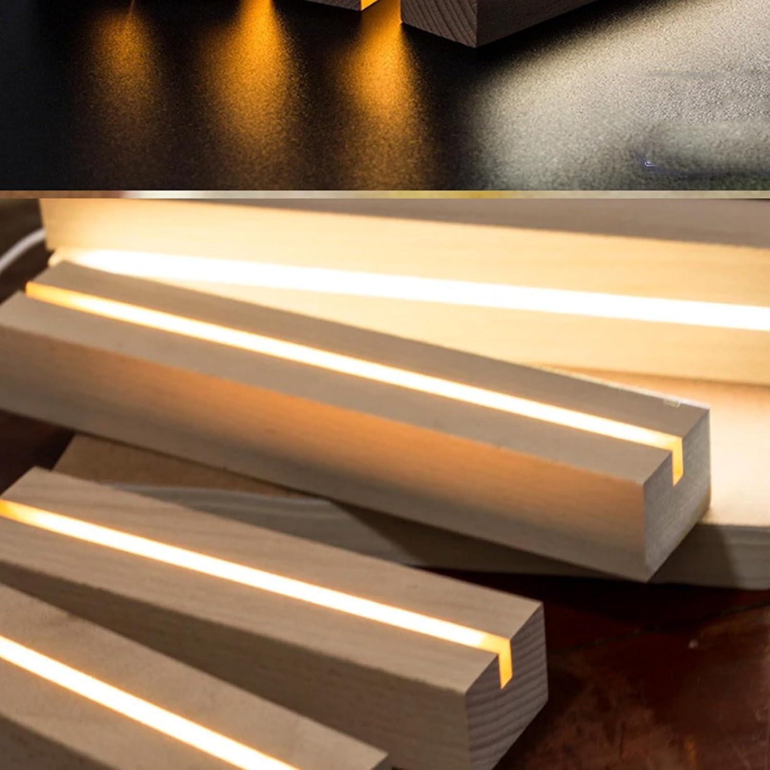 LED Light Display Base Rectangle Wooden Lighted Stand White/Warm LED Lights Stand For Crystal Glass Resin Art Wood Light Display Base