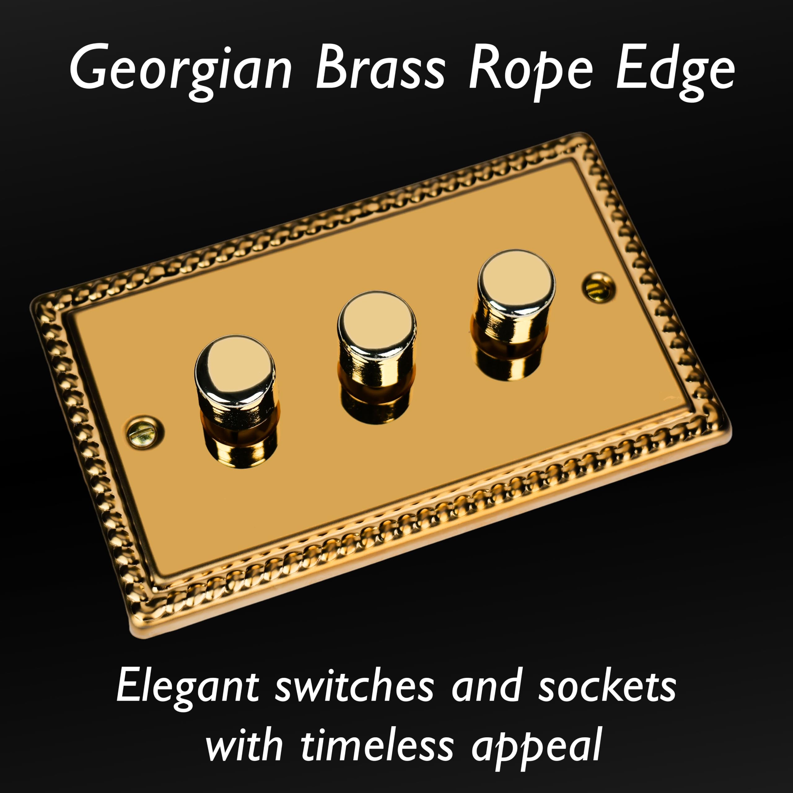 Varilight Interruttore dimmer LED in ottone georgiano, serie V-Pro, 3 uscite (doppio), 1 o 2 vie, 300 Watt (bordo finale)