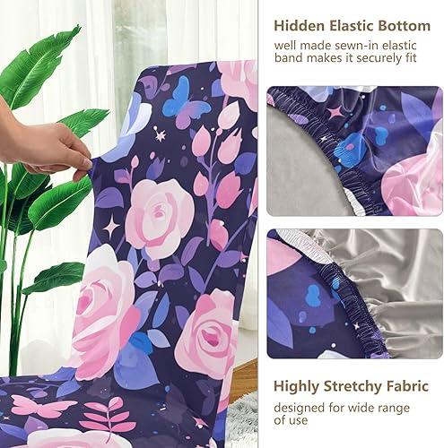Miniatura 3 de Purple Peach Elegant Blooms Decorative Chair Covers for Wedding for Bedroom Soft Parson Chair Covers protectores de sillas para comedor Set of 4