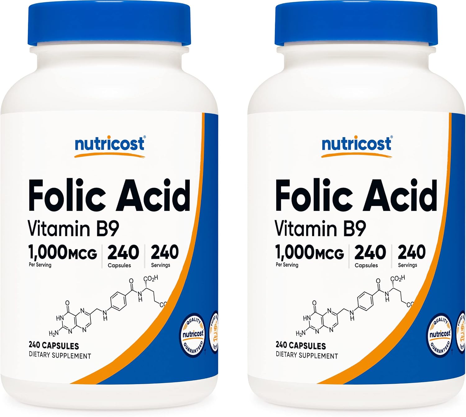 Nutricost Folic Acid (Vitamin B9) 1000 mcg, 240 Capsules (2 Bottles)