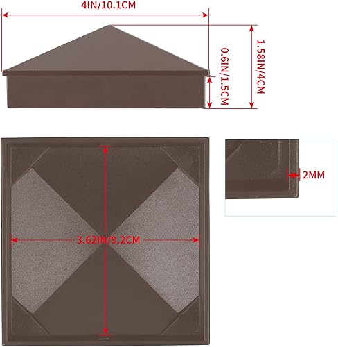 Miniatura 3 de 4 tapas de poste de pirámide de aluminio, tapas de poste de valla para poste de madera real de 3.5 x 3.5 pulgadas (4 x 4 pulgadas nominal), tapas de