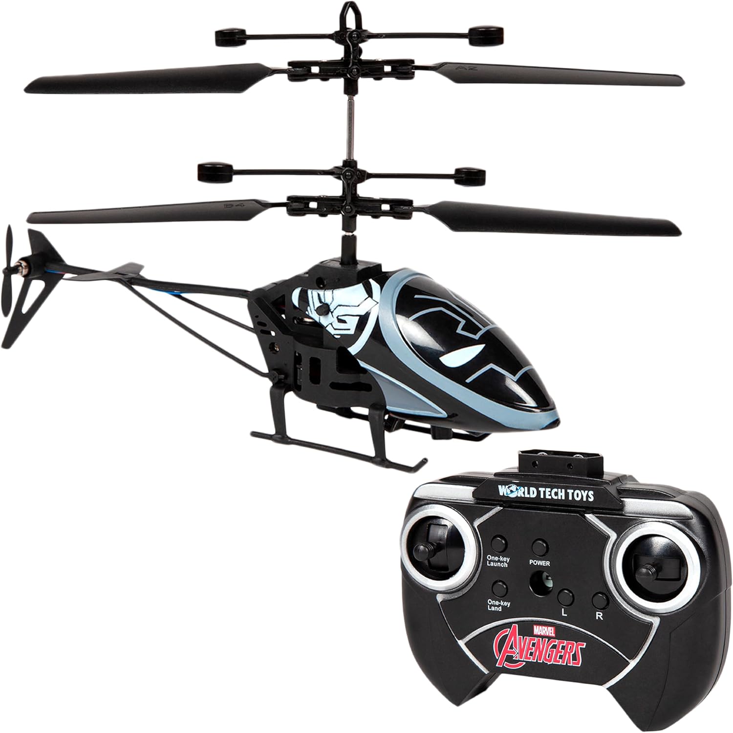 World Tech Toys Marvel Black Panther RC Helicopter – Easy‑Fly Remote Control Helicopter with LED Lights, Durable Body, Coaxial & Rear Rotors – Kids 8+