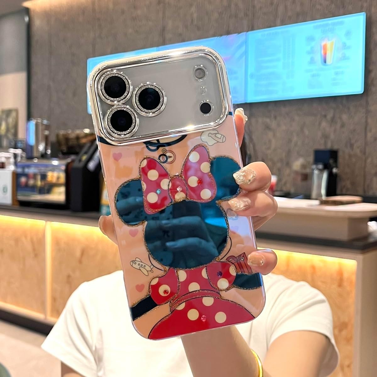 for iPhone 17 Pro Max Case Bling Camera Lens Protection Glitter Bling Cute Pattern Printed Design Soft Bumper Hard Back Shockproof Protective Case for Girls and Women - Minnie - Image 6