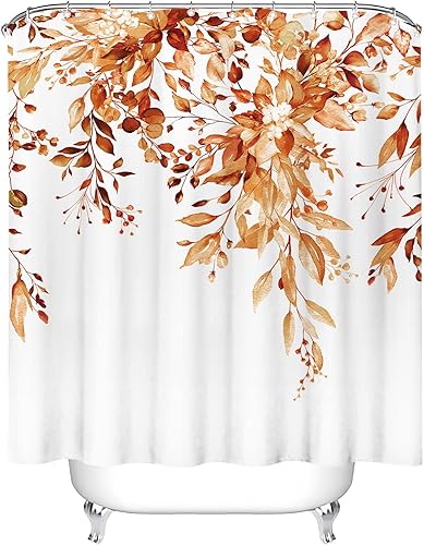 Vista 378 de Tititex - Juego de cortinas de ducha de eucalipto verde oliva, hojas de acuarela en la parte superior con decoración floral de baño, 60 x 72 Hojas