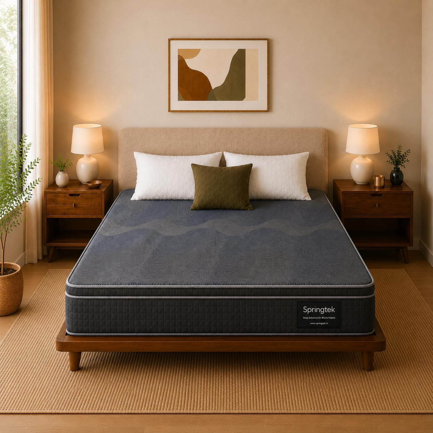 Springtek Eurotop Hybrid Latex Mattress | Euro Top 6 Inches Pocket Spring Double Size Gadda | GOLS CERTFIED Natural PINCORE Dunlop Latex |72x48 Inch
