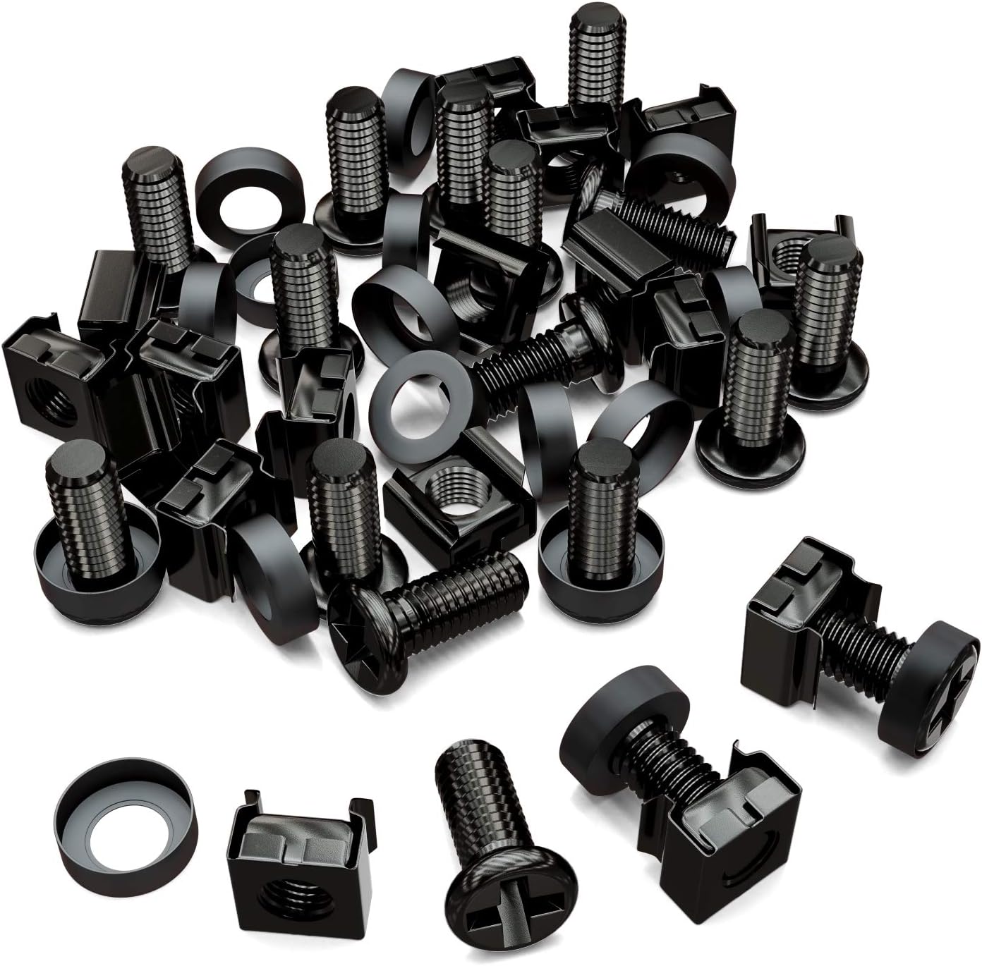 deleyCON 20 x Set of M6 Caged Nuts and Screws for Network Cabinet Server Housing 19 and 10 Inch Mounting Set – Black