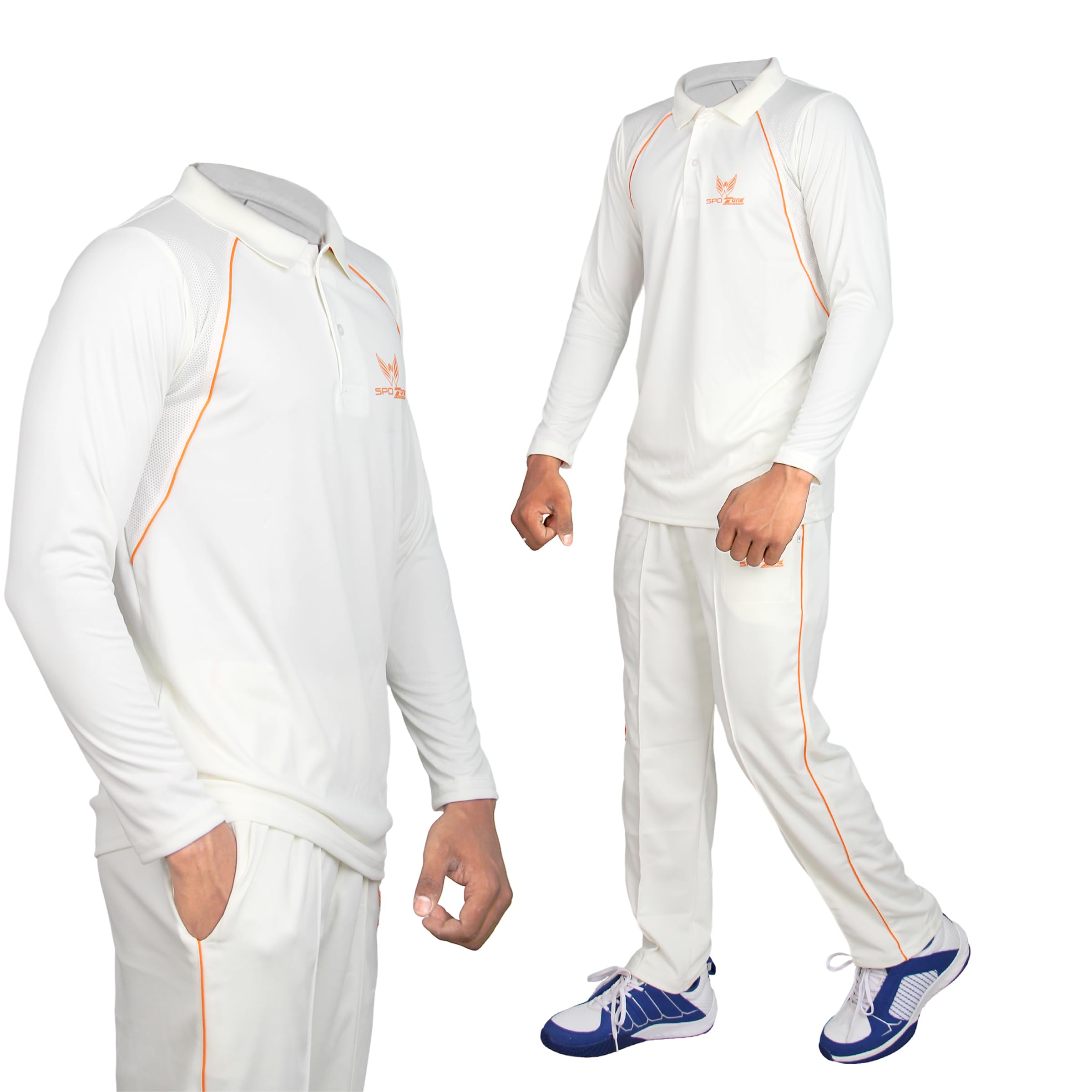 spo-zone Cricket Training Jersey Uniform Set, Full Sleeve T-Shirt with Trouser, White Polyester, Adult Size-picture-15