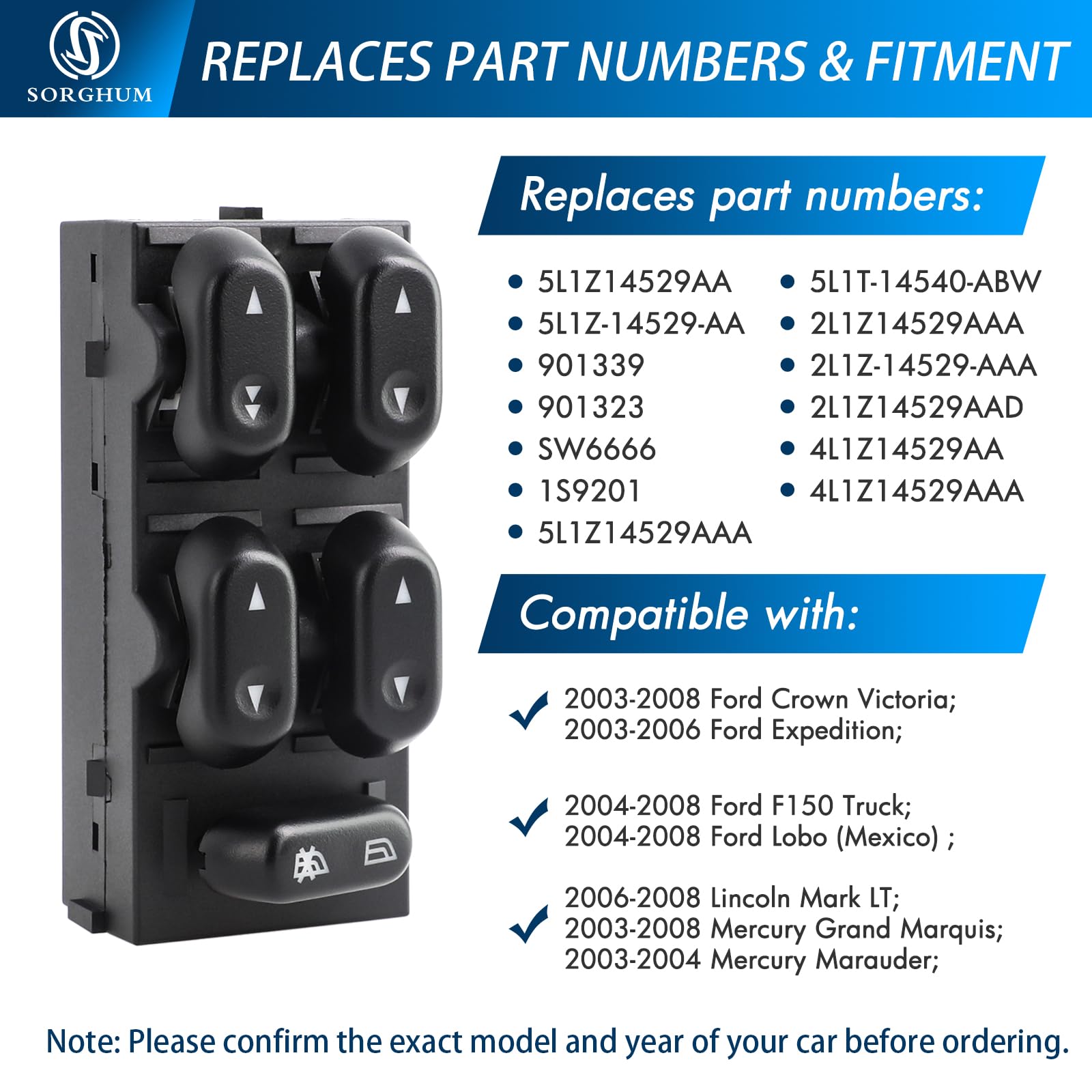 SWITCHDOCTOR Master Power Window Switch For Ford F-150 2004-2008 - Includes Driver & 3 Passenger Switches With Tool - View #6