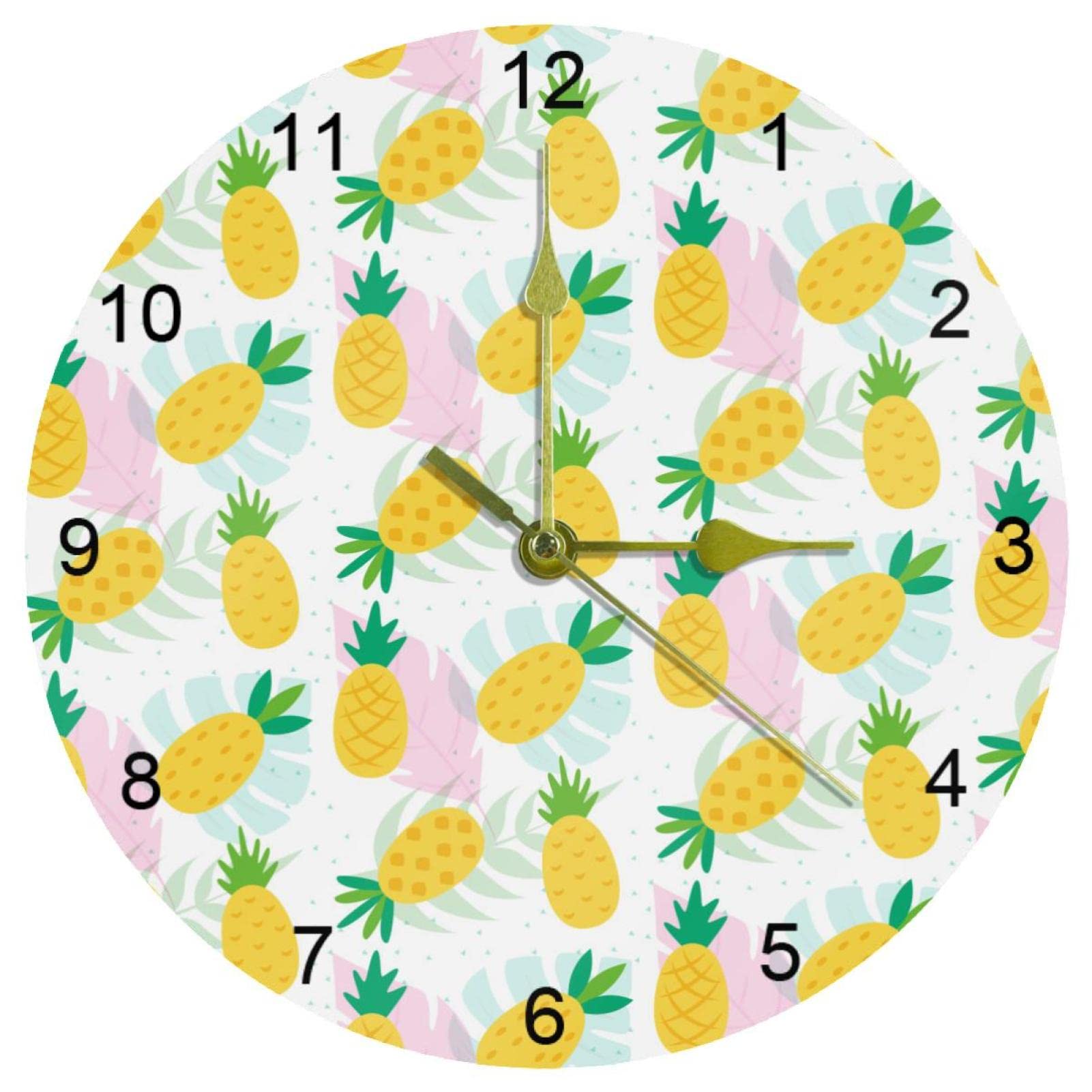 Horloge murale silencieuse originale ananas rose, idée cadeau maison et école