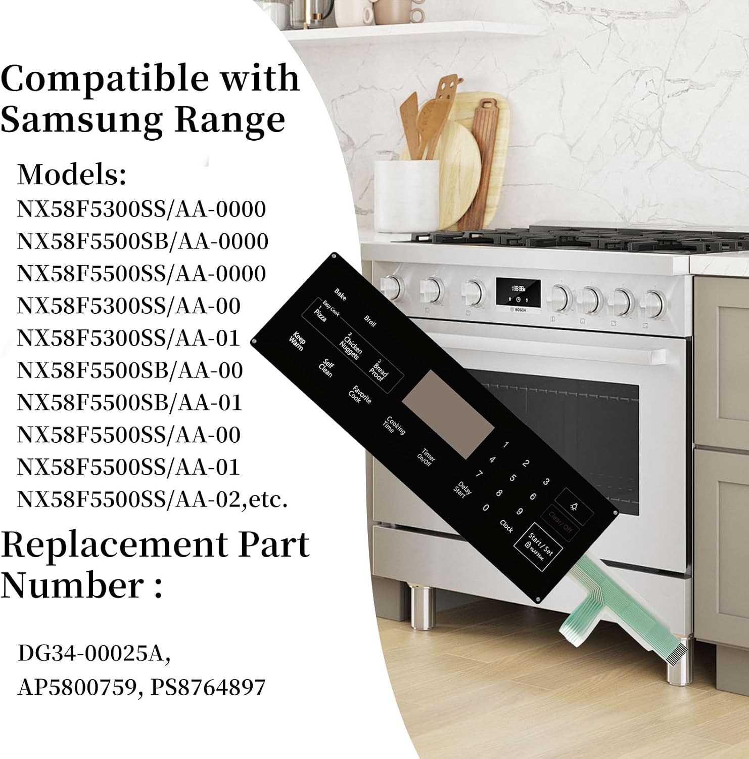 DG34-00025A (AP5800759) Range Membrane Switch Touchpad Overlay,Compatible with Samsung Stove Oven,Replace for PS8764897 4010963