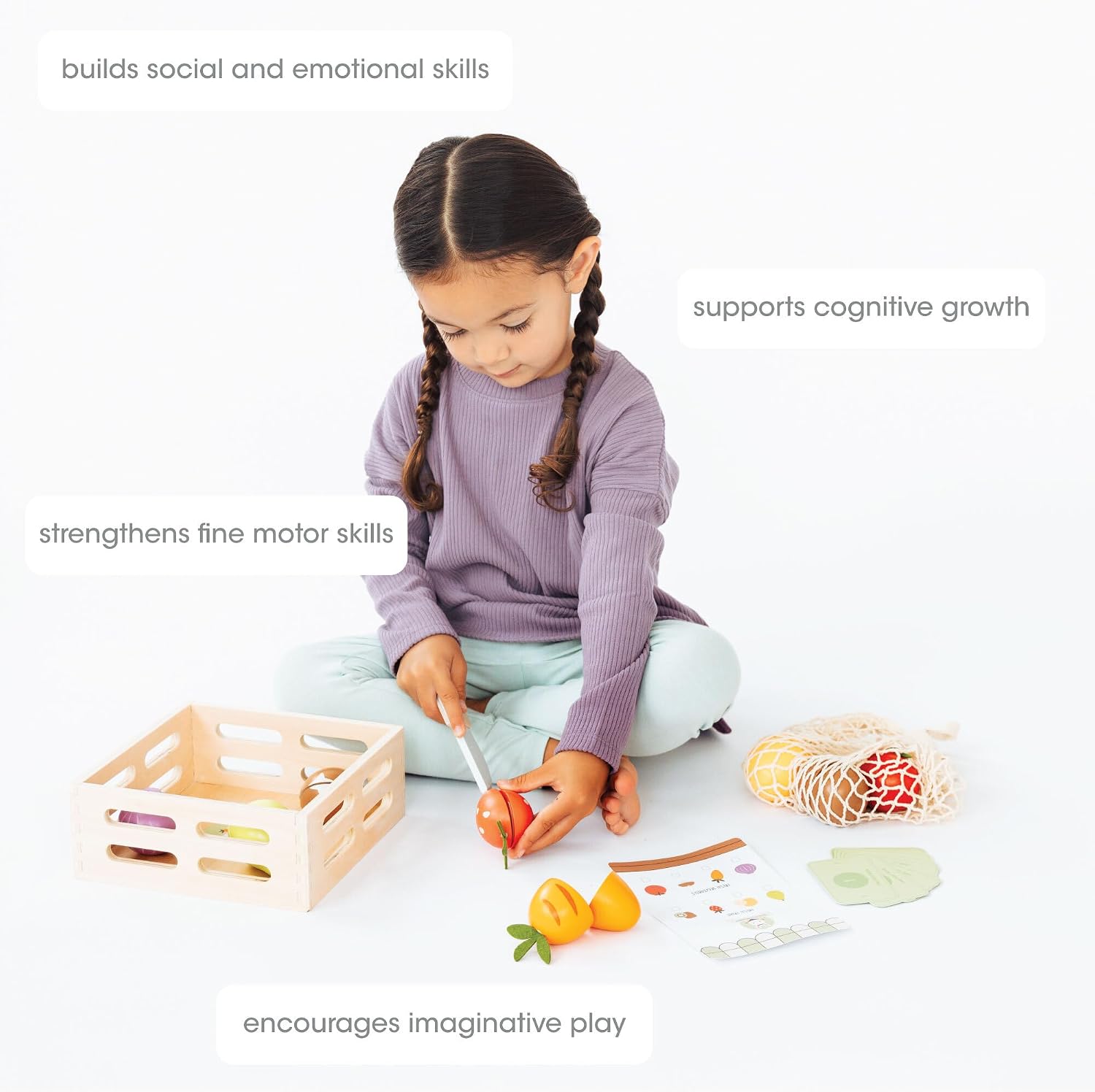 Pearhead Wooden Play Food Set - 21-Piece Pretend Kitchen Toy, Ages 2 3 4 image 3