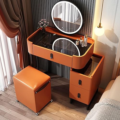 Miniatura 18 de Vanity Desk with Mirror and Drawers, White Vanity with Mirror, Wooden Makeup Desk for Bedroom Dressing Room, with Adjustable Brightness Mirror,White
