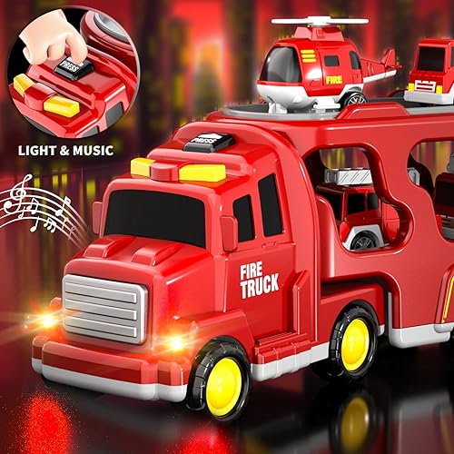 Miniatura 3 de Bennol Juego de Juguetes de Camiones de Bomberos 5 en 1 para Niños de 1-3 3-5 años, Camión de Bomberos para Niños Pequeños de 1 2 3 4 5 6 años,
