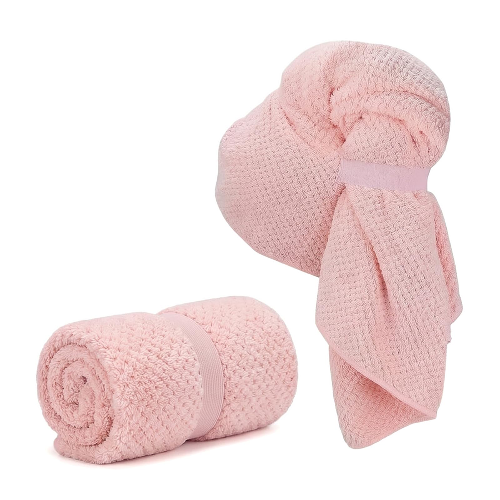 Microfibre Hair Towel, 100 x 60cm Quick Dry Hair Drying Towel, Super Absorbent Hair Turban Wrap with Elastic Strap Anti-Frizz for Long Thick Curly Hair (Pink)