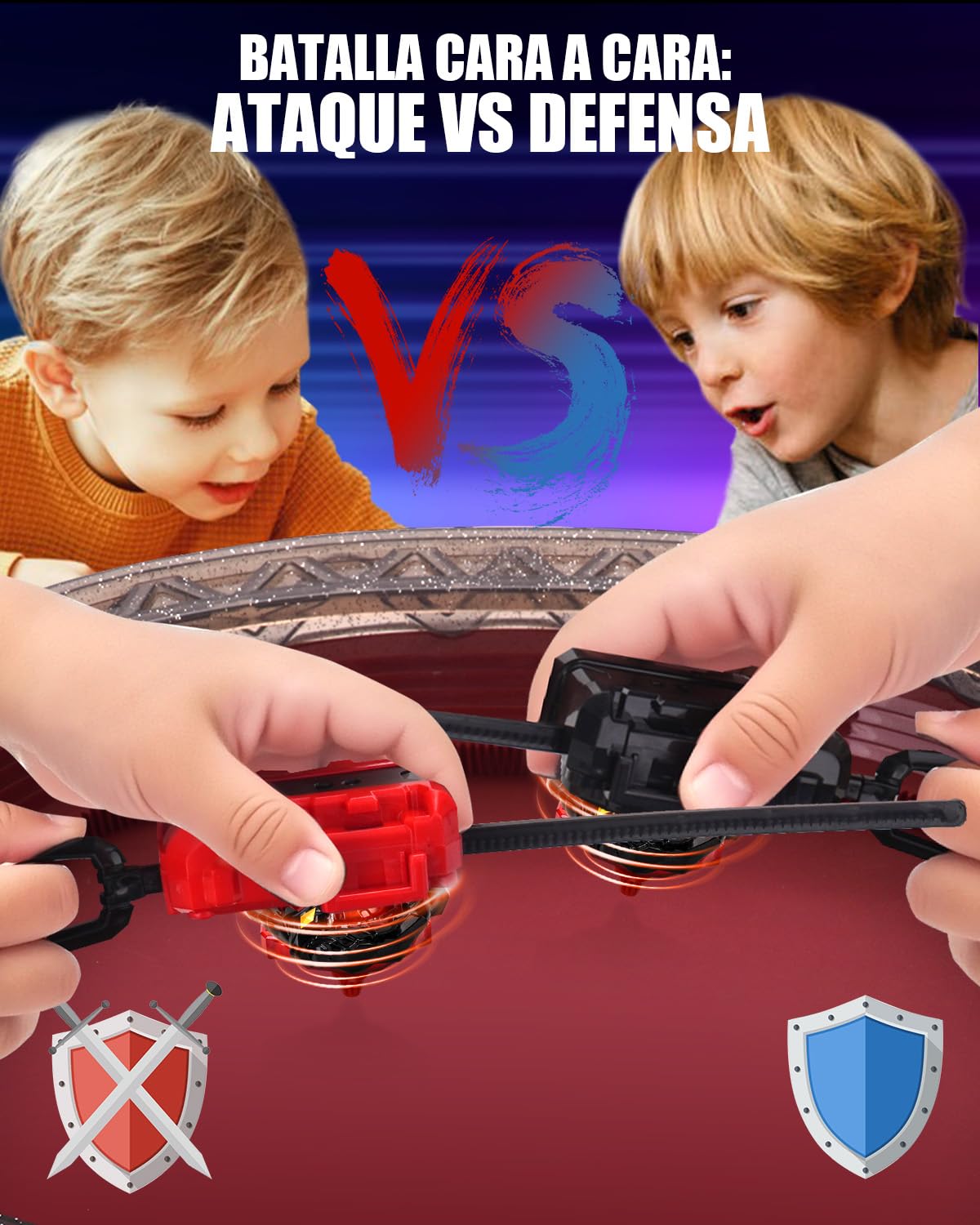 Kit de Inicio X Stadium – con 6 X Tops, 2 Lanzadores & Arena. Set de Batalla Competitiva para Niños Desde 6 años