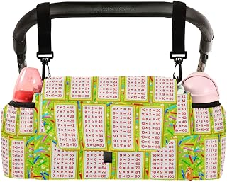 CUPADA Universal Baby Stroller Organizer Bag Multiplication Table, Stroller Organizers with Insulated Cup Holders Green Detachable Shoulder Strap Storage Carrying Diaper and Snacks