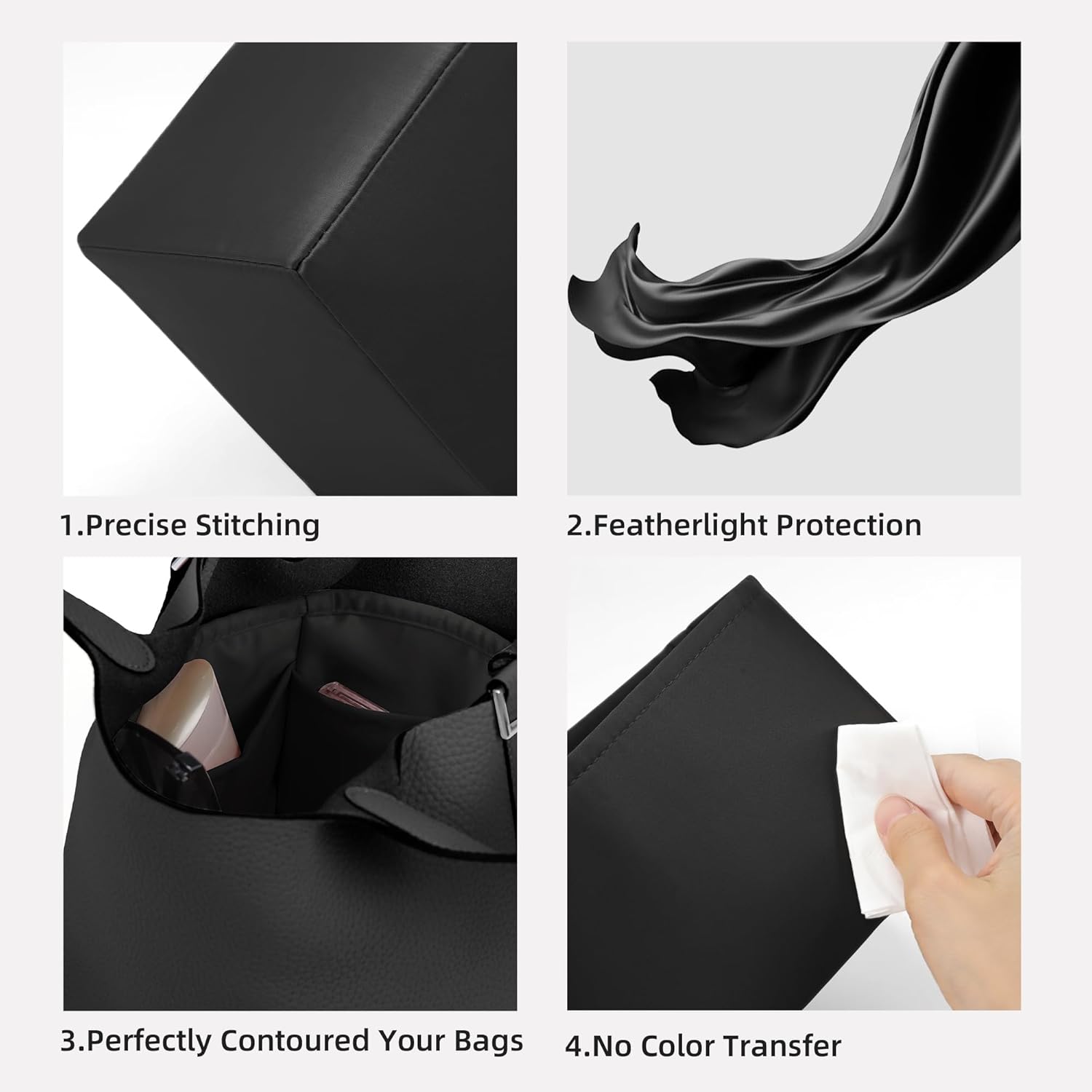 DGAZ Purse Organizer Silky Smooth,Silk,Luxury Handbag Tote in Bag Shapers, Women- Fits picotin18/22Bags (Black, PC18) - Image 4