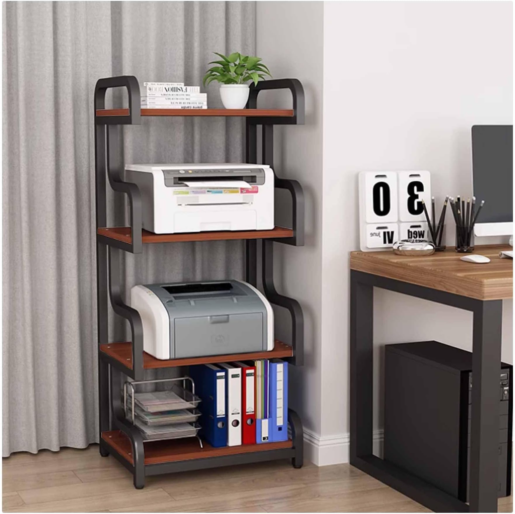 Media Storage Cabinet Arc Audio Tower Corner Shelf Stand for Stereo & Components Entertainment Display Unit Red Walnut Finish 50x40x132cm Modern Audio Shelving