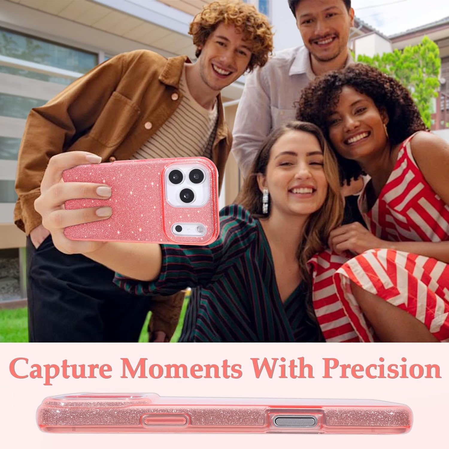 MILPROX Compatible for iPhone 17 Pro Glitter Case 6.3 inch, Stylish Luxury Shiny Sparkle Bling Sparkly Rubber Gel Shell Case Design for Women Girls, Girly Fashion Chic 3 Layers Bumper Cover - Pink - Image 4