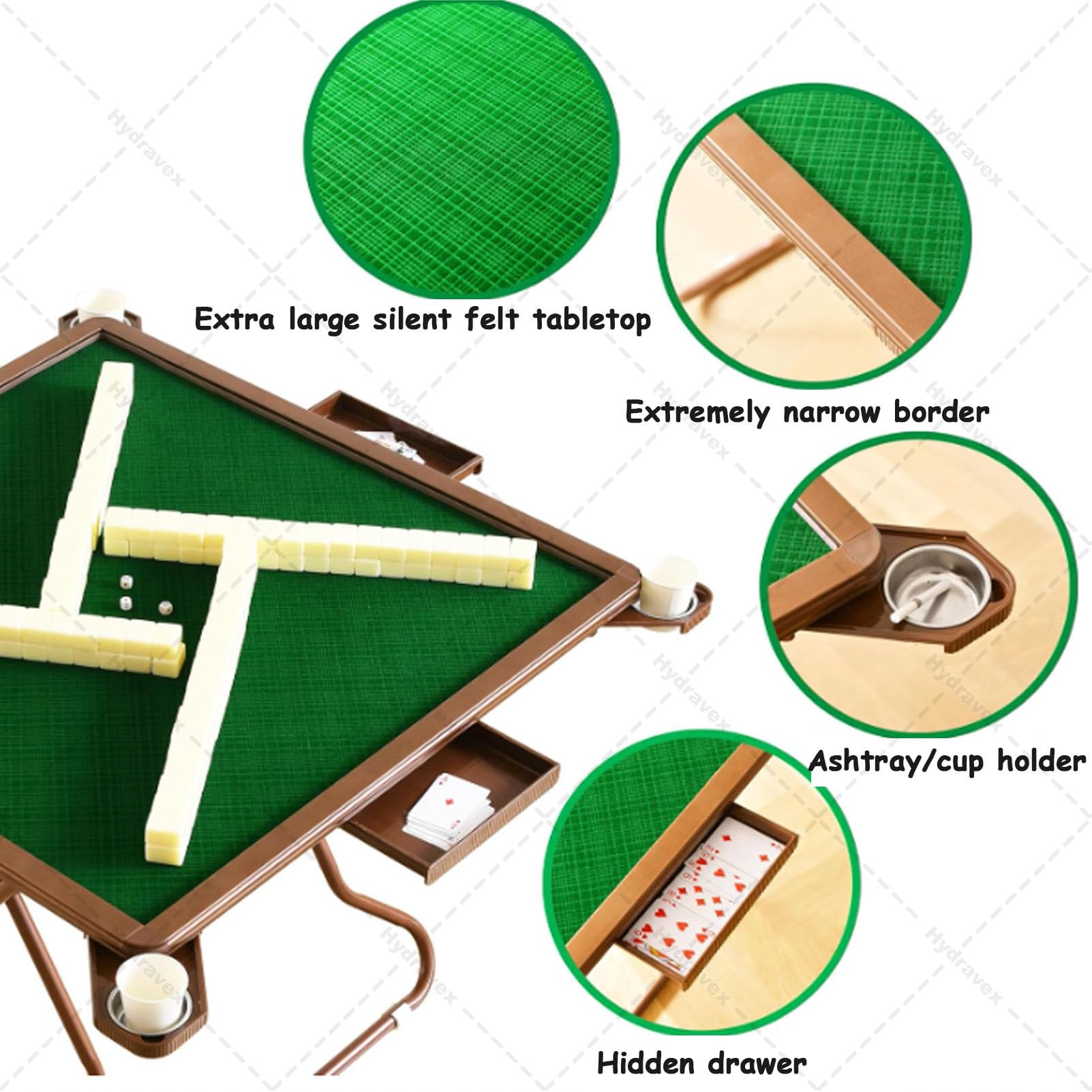 Tavolo da gioco pieghevole, portatile, quadrato, per 4 giocatori, con portabicchieri e scanalature per chip, ideale per giochi da tavolo e campeggio