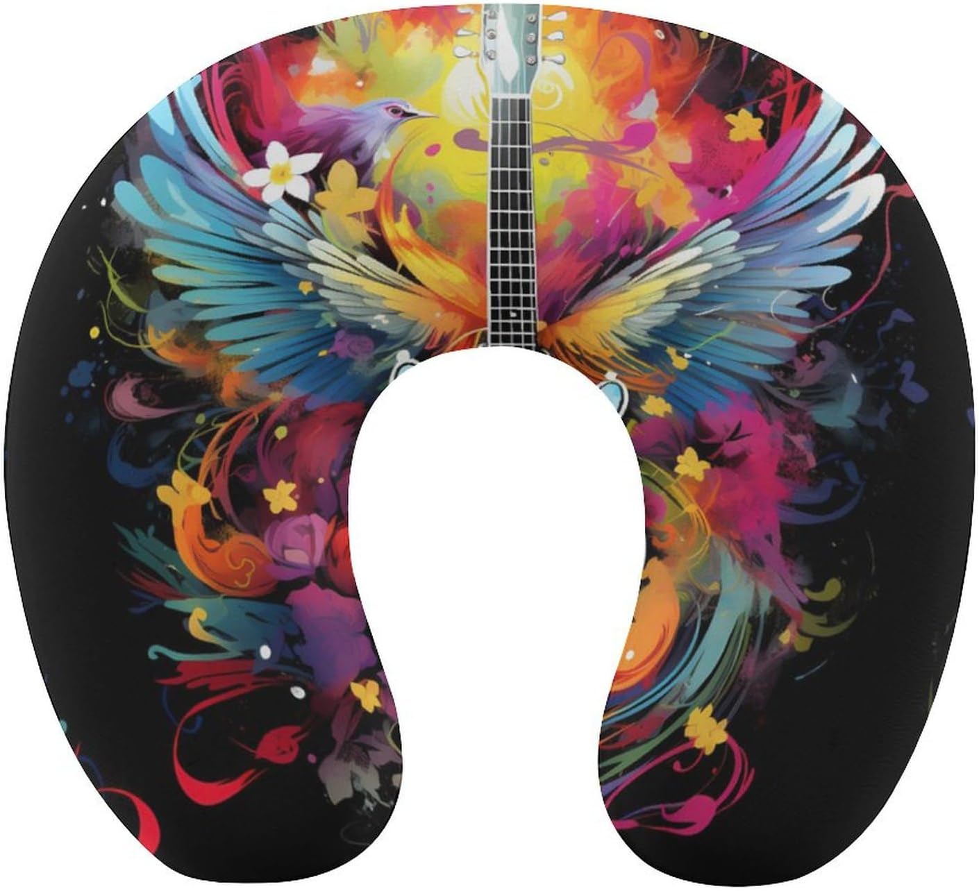 Watercolor Guitar with Wings U Shaped Neck Pillow Portable Travel Airplane Headrest Pillow Lightweight Support Pillow Cushion
