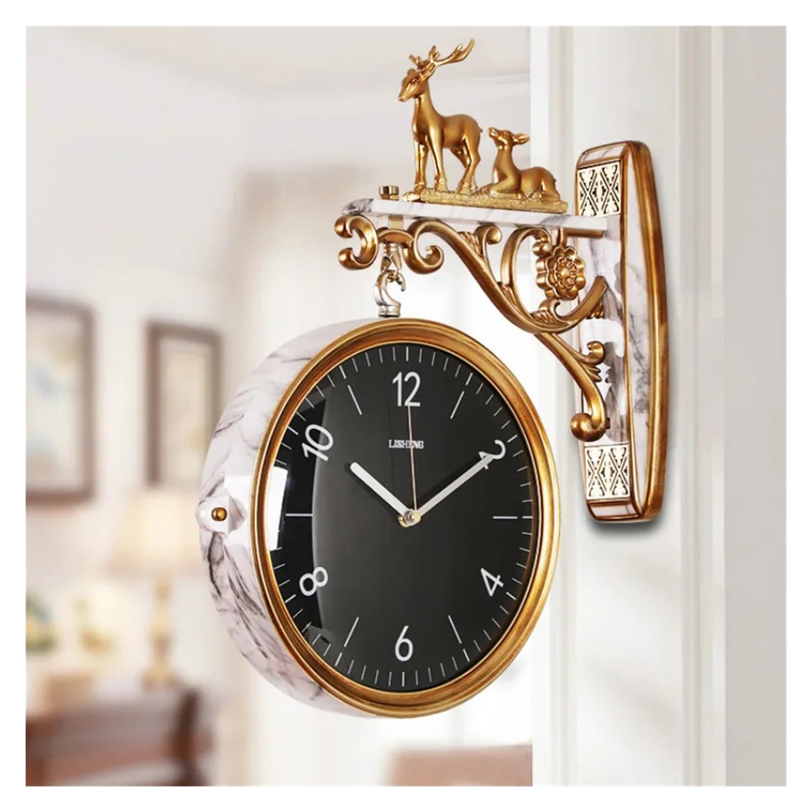 Orologi Da Parete Di Lusso A Doppia Faccia Decorazione Del Soggiorno Orologio Dal Design Moderno In Stile Europeo Alla Moda Muto Preciso E Silenzioso(Style 8)