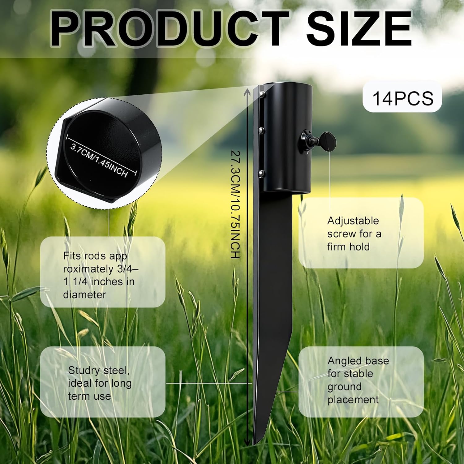 14 Pcs Outdoor Light Stakes Black Heavy Duty Solar Light Holder Ground Spike 10.75 Inch Universal Metal Torch Stakes for Fishing Rods, Flagpoles, Solar Lights, Landscape Lamps - Image 2