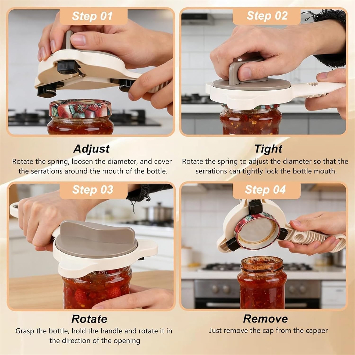 4 in 1 Multi-purpose Jar Opener, Multifunctional Retractable Bottle Opener, Adjustable Three Claw Bottle Opener with Non Slip Teeth, For Bottle Openers for Seniors, Jars Bottles (3pcs)