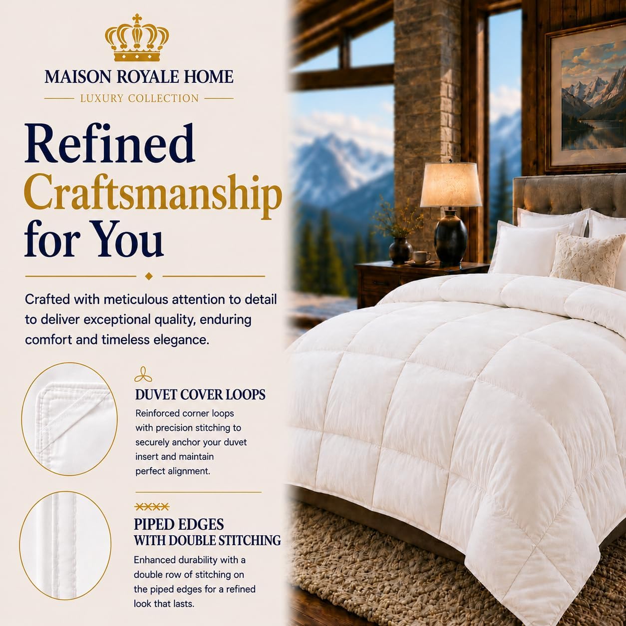 100% Bamboo Viscose Comforter, 400TC, Breathable Down Alternative, Soft Sateen Shell, All Season (White, King (U.S. Standard))