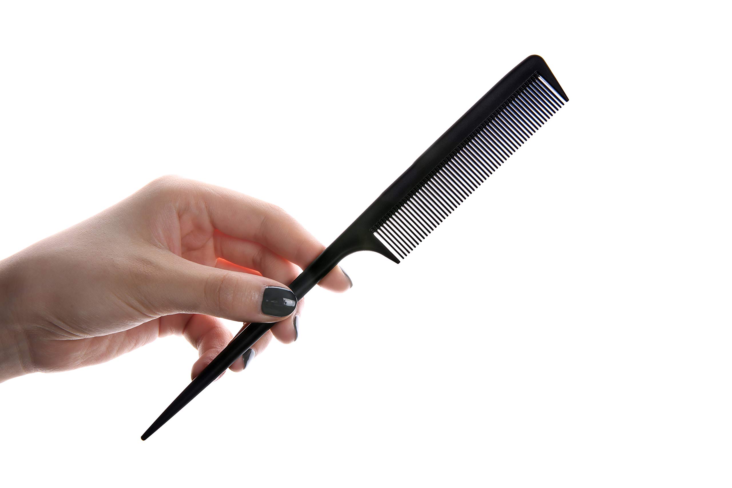 105 Black Carbon Fiber Rat Tail Comb, 235℃ Heat Resitent 100% Anti static,Tail Comb for Back Combing, Root Teasing, Adding Volume, Evening Styling