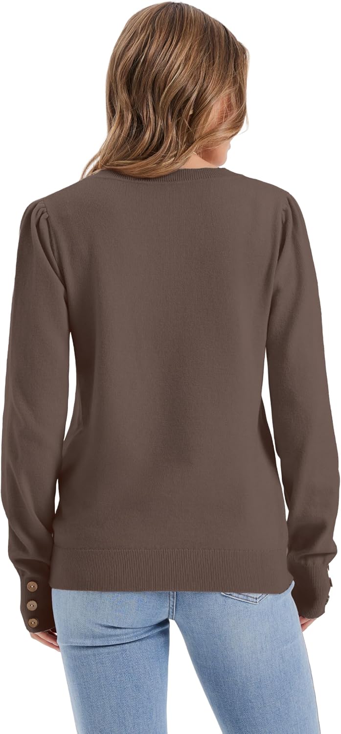 Womens Sweaters Fall Fashion 2025 Long Sleeve Button Cuff Soft Knit Pullover Trendy Tops Dressy Casual Blouses thumbnail