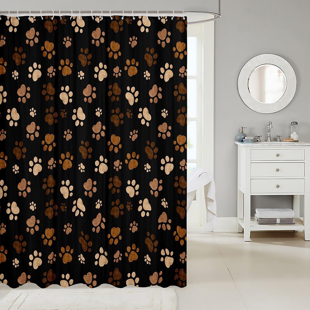 jejeloiu Dog Paw Print Shower Curtain for Bathroom Decor Puppy Pets Bath Curtain for Stalls Bathtubs Cute Cartoon Bathroom Accessories Waterproof Polyester Fabric with 12 Hooks 72"x72" image 2
