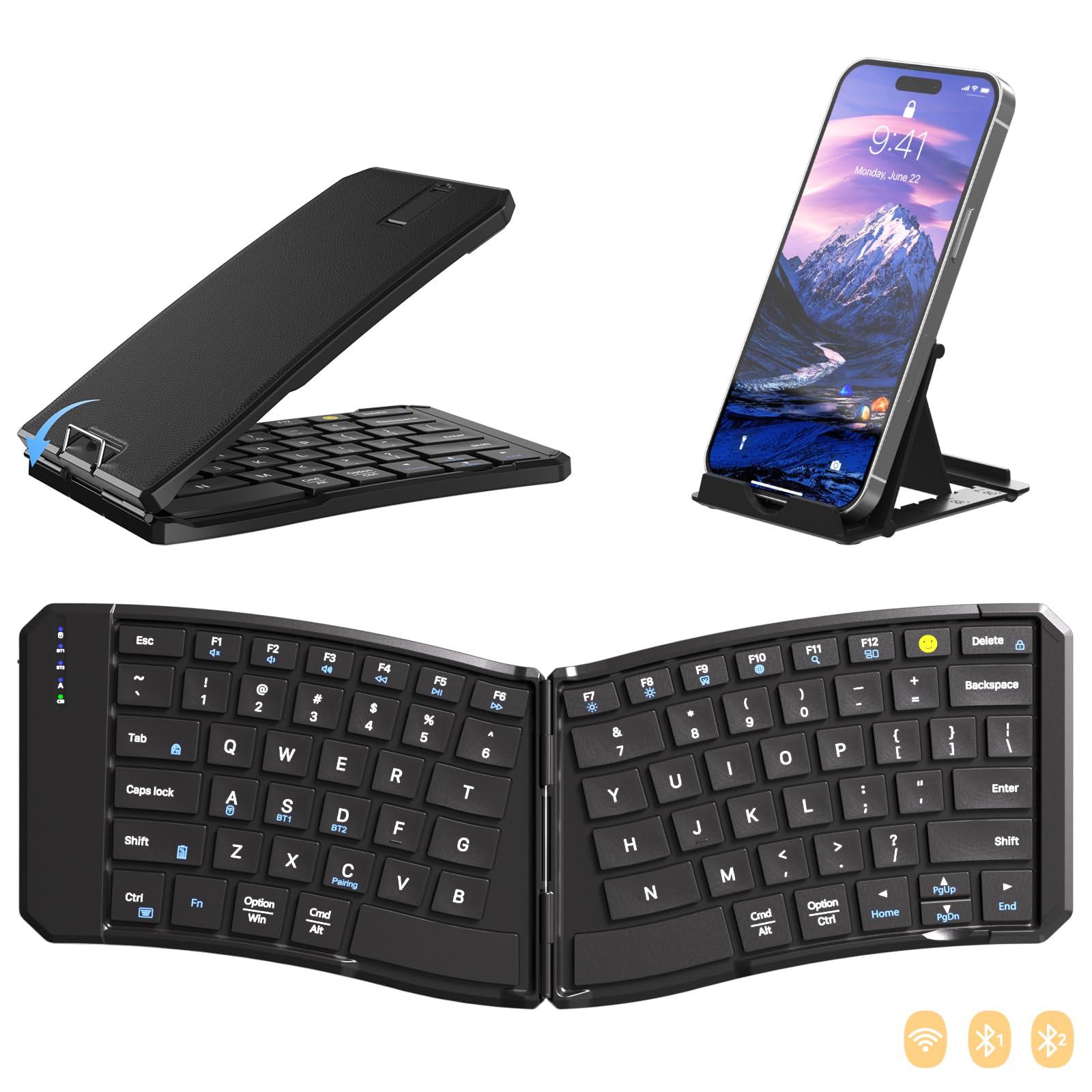 Ergonomic Foldable Keyboard, 3-Device Dual Mode 2.4G & Bluetooth | Ultra-Slim Portable Wireless Design for Travel&Lap Use, Connects up to 3 Devices, Compatible with iOS, Android, Windows-image-14