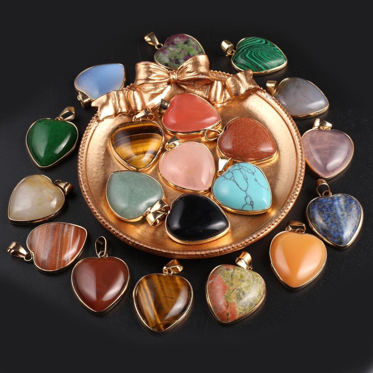 LE SKY 8 Pcs Natural Stone Pendants Heart Shape Healing Crystal Agate Stone for Jewelry Making Necklace - Image 7