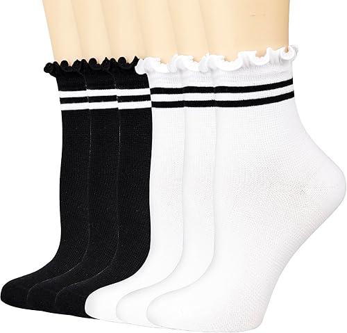 Mcool Mary Womens Socks, Ruffle Turn-Cuff Casual Ankle Socks Breathable Cool Knit Cotton Lettuce Crew Frilly Sock 6 Pack