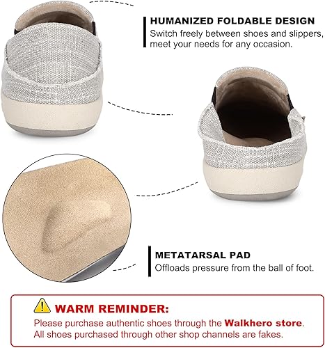 Miniatura 2 de Slip On Shoes for Men, Plantar Fasciitis Canvas Loafer Shoes with Arch Support, Orthopedic Casual Non Slip Mule Shoes with Rubber Sole