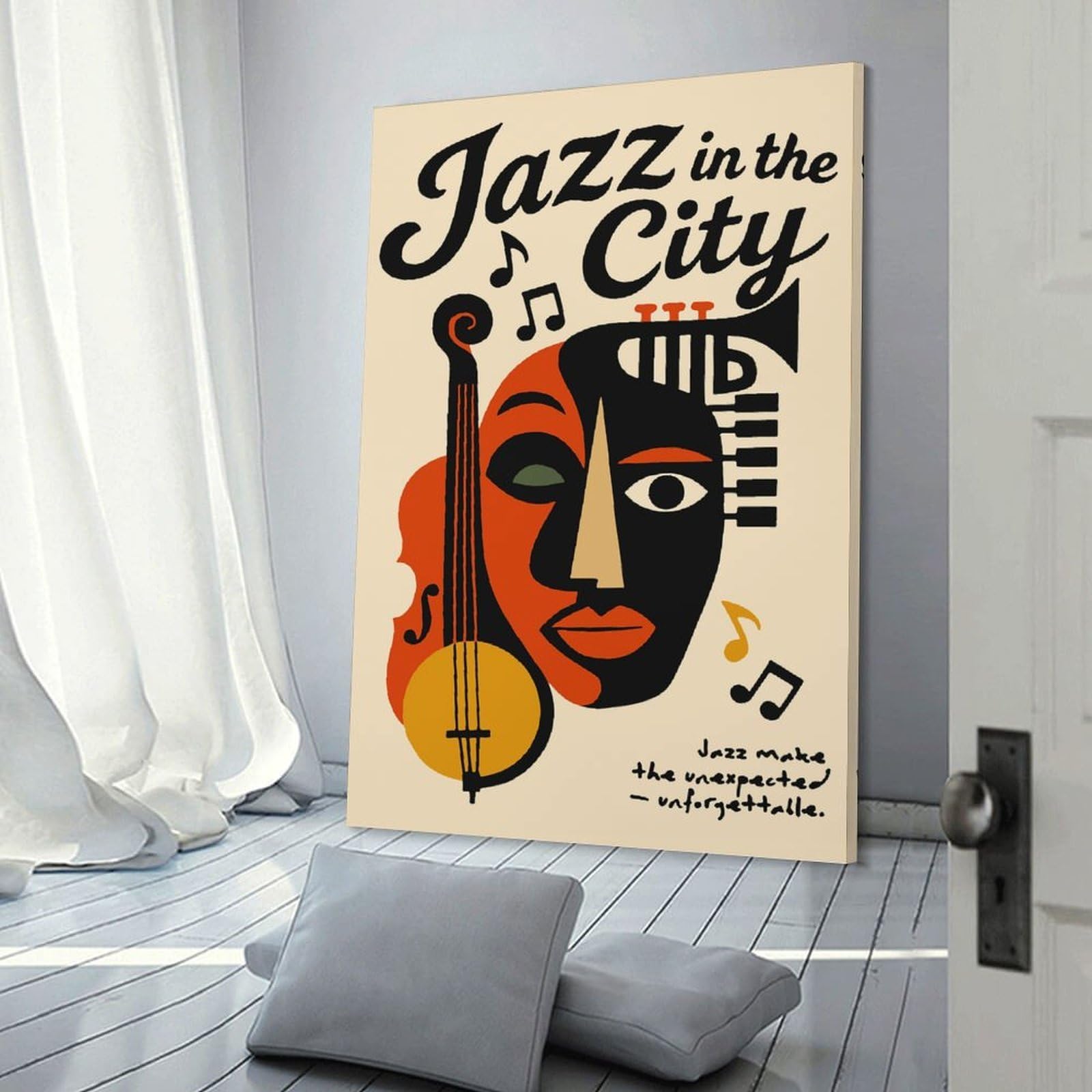 Junmoney Jazz in The City Wall Picture Print 24x36inch(60x90cm), for Hallway, Lounge Or Guest Room, Gift Idea for Housewarming And Birthdays
