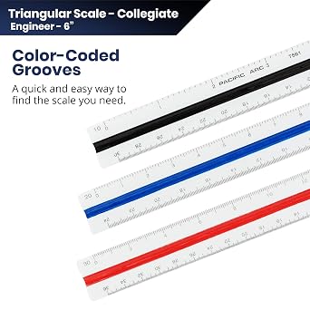 Pacific Arc Engineering Scale Ruler, 6 Scale Ruler for Architectural Designs, Engineering, or Drafting