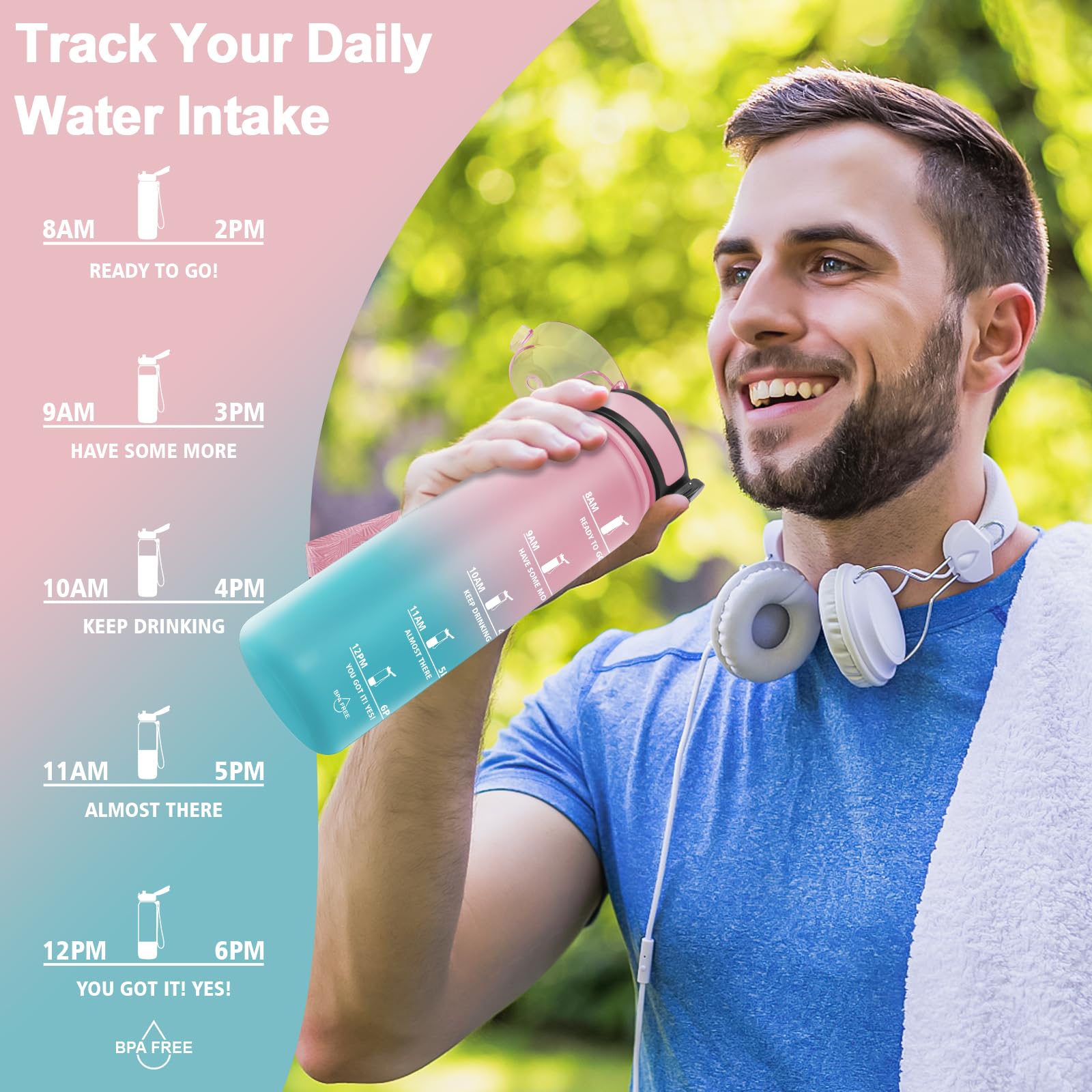 Gourde Sport Grsta 1,5 L – Sans BPA, Anti-Fuite, Avec Filtre Et Marqueur De Temps