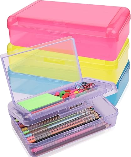 Miniatura 8 de 1 caja de lápices, caja de lápices de doble capa de gran capacidad, estuche rígido con tapa hermética, caja de lápices de plástico para suministros