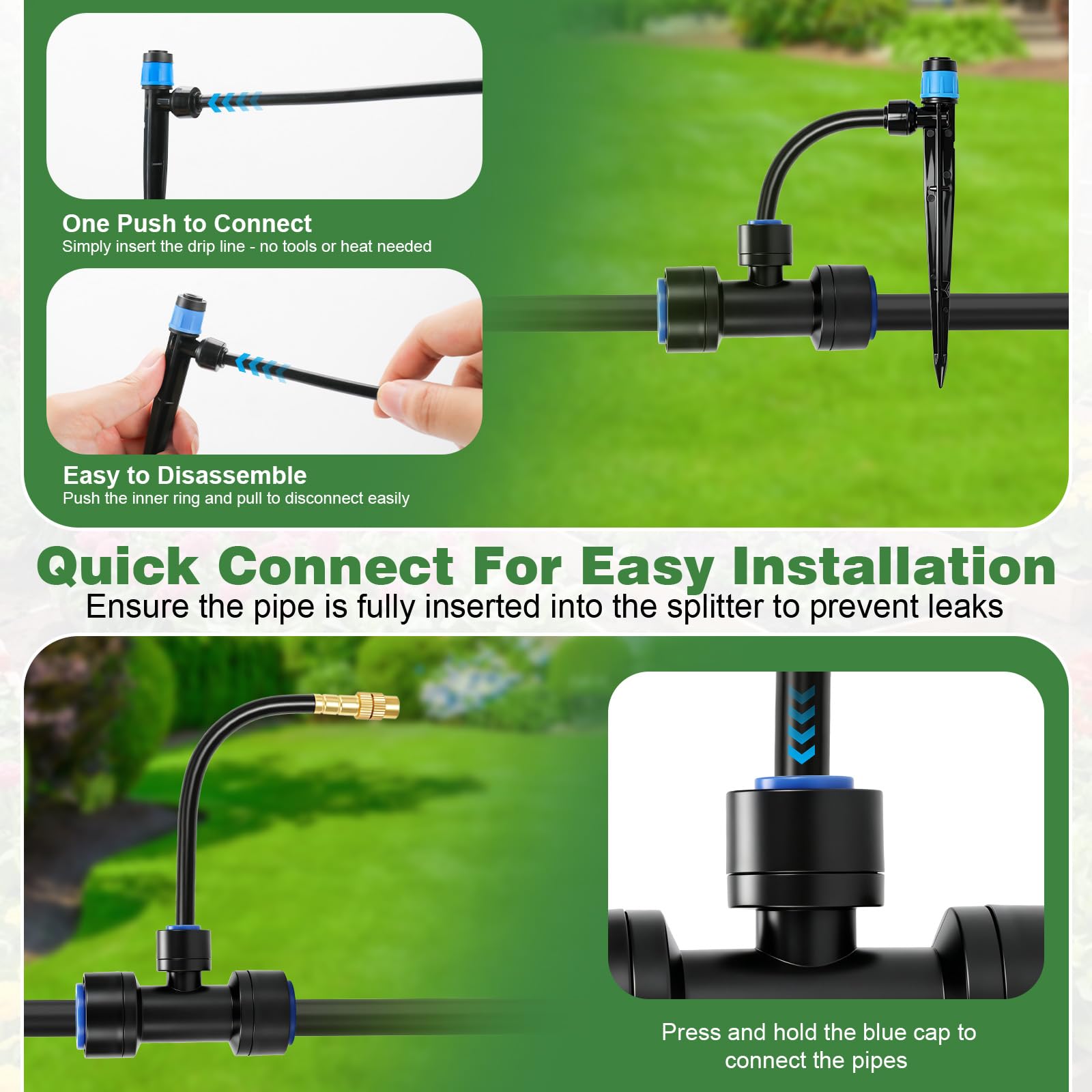 Sistema de riego automático de 360 ° para jardín, 30 m, 20 emisores con estaca + 10 boquillas de cobre ajustables, 12 mm+6 mm, sistema de riego por goteo y sistema de refrigeración por niebla para