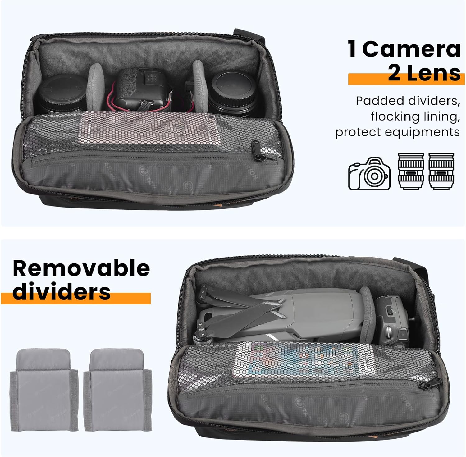 Sac Bandoulière étanche TARION TR-S Pour Appareil Photo Et Drone - 6,5L, Avec Housse Pluie Et Sangle Trépied