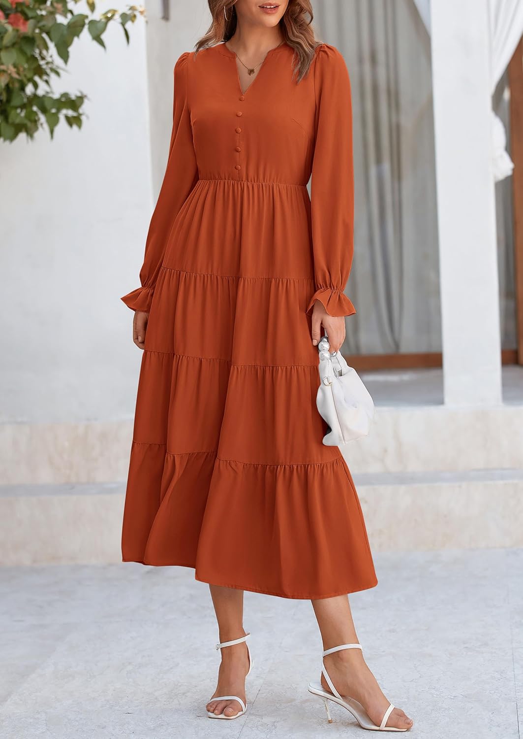Orange Maxi Dress Burnt Orange Dress Casual Pretty Comy Women's Summer  Dresses Short Sleeve V Neck