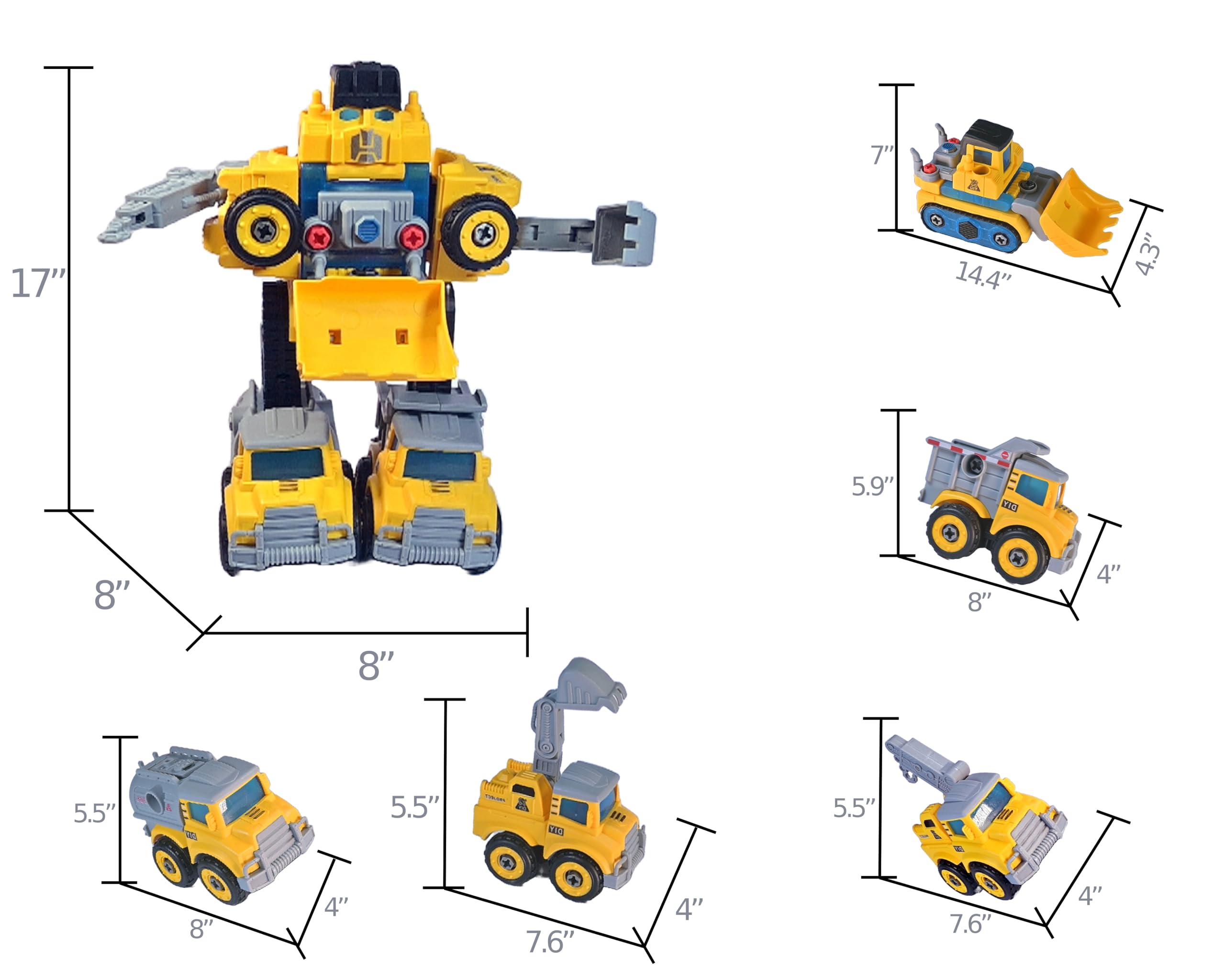 Awulo Five-in-one Take Apart Assembly Truck Toys Set Engineering Robot Vehicles Toy